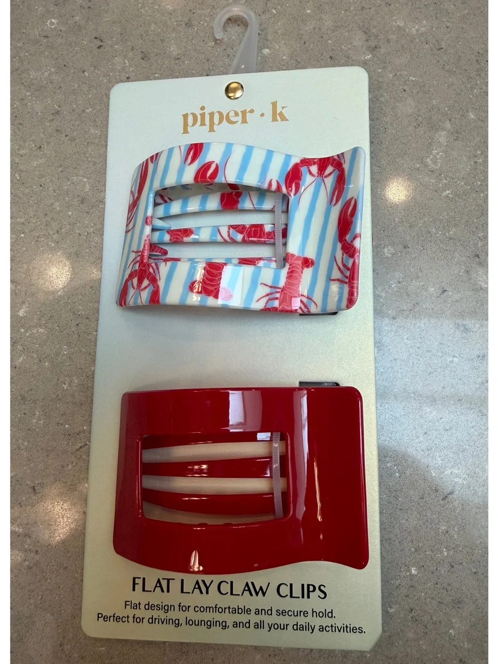 NWT 🦞 fun Flat Lay Claw Clips for great hair! Solid Red & Blue/White Pattern w 🦞
